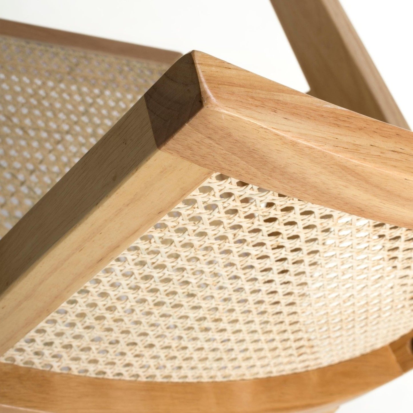 Natural Woven Rattan Wooden Frame Dining Chair with Armrests