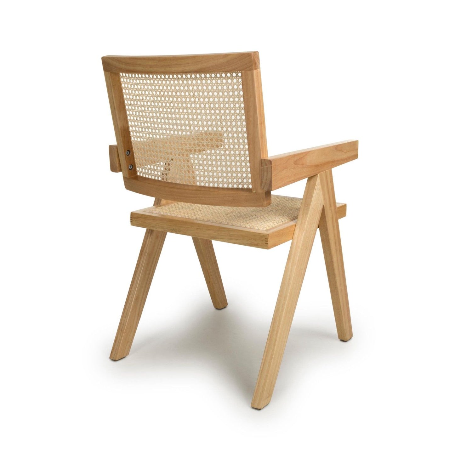 Natural Woven Rattan Wooden Frame Dining Chair with Armrests