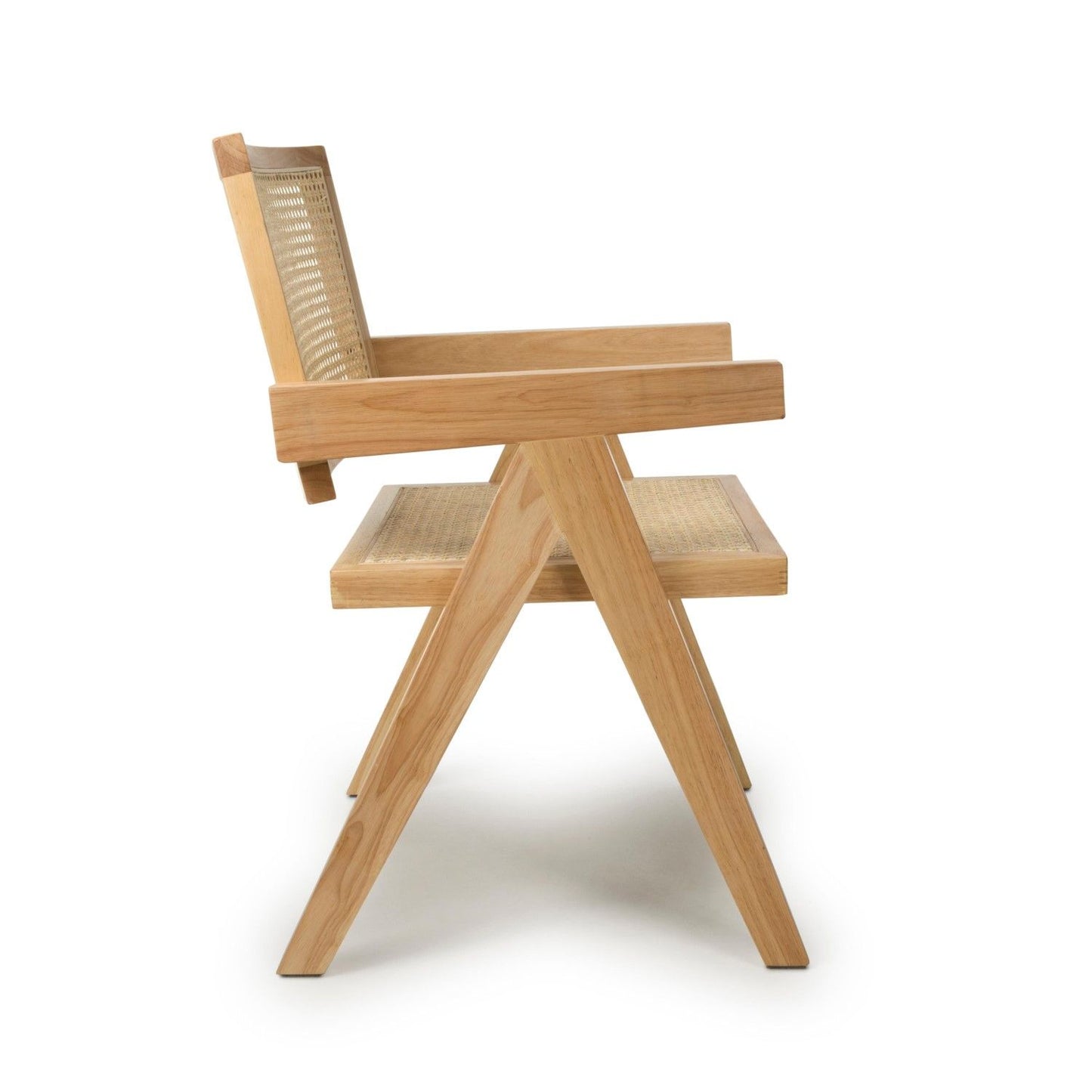 Natural Woven Rattan Wooden Frame Dining Chair with Armrests