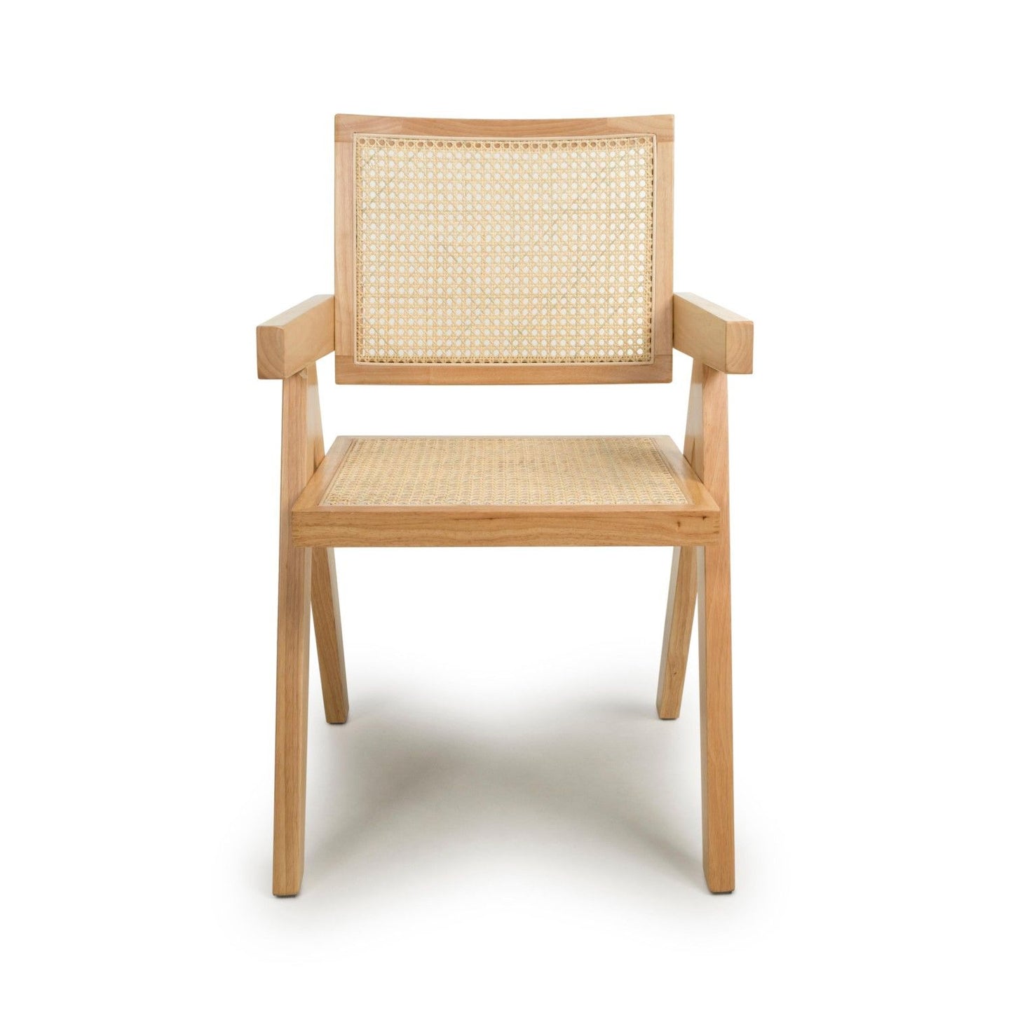 Natural Woven Rattan Wooden Frame Dining Chair with Armrests