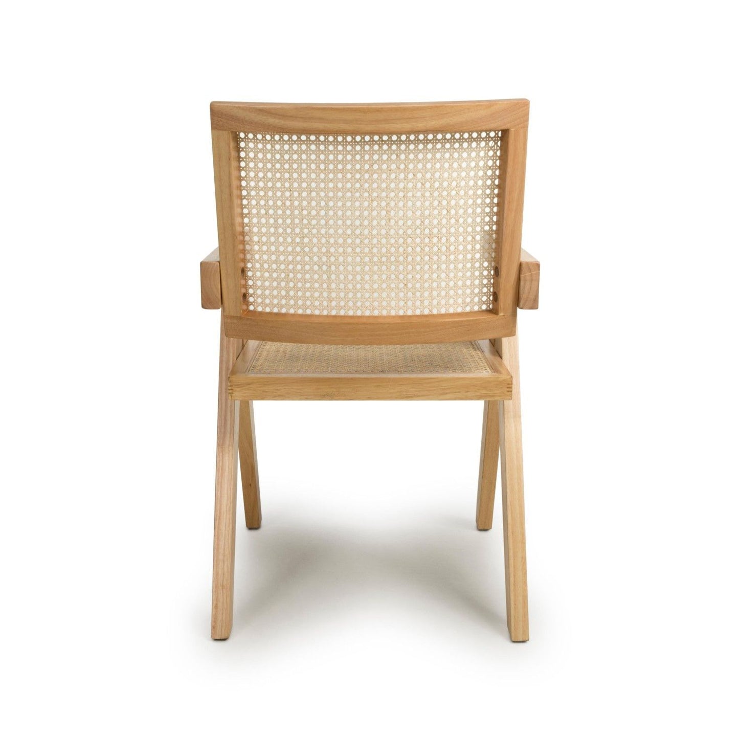 Natural Woven Rattan Wooden Frame Dining Chair with Armrests
