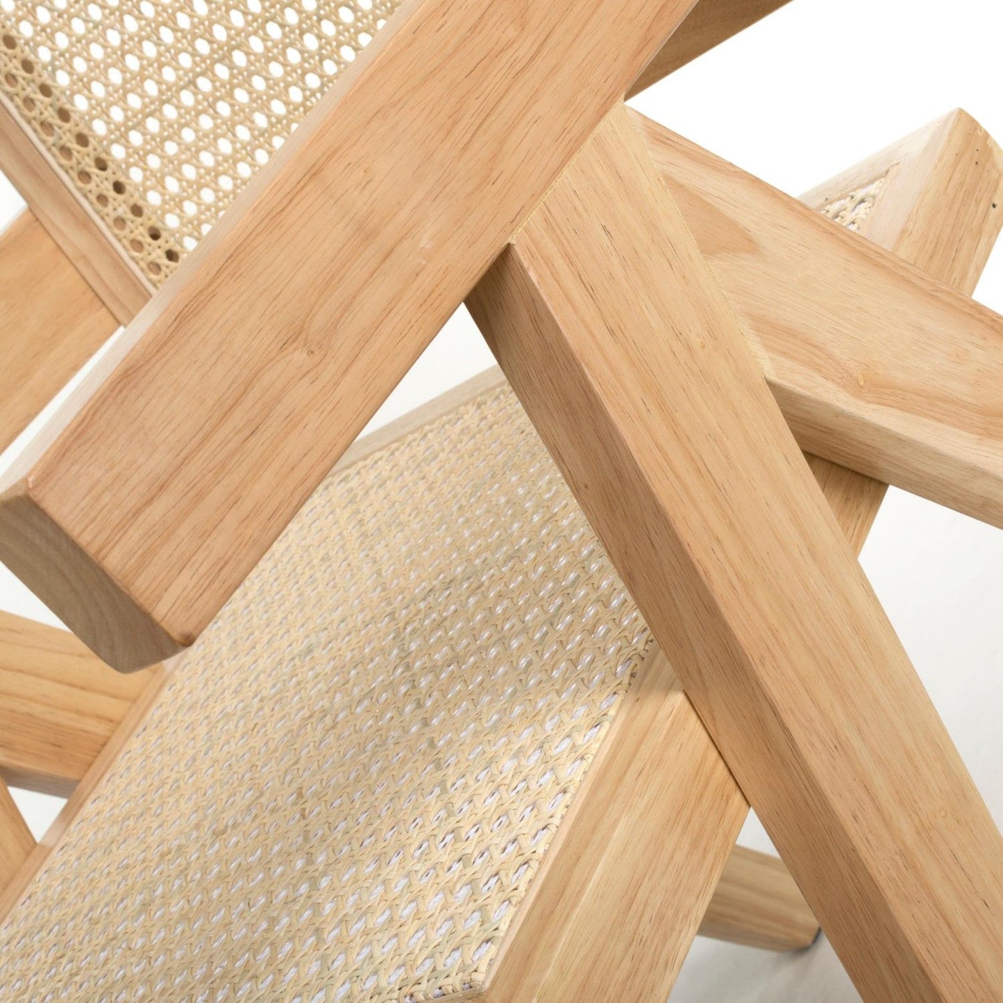 Natural Woven Rattan Wooden Frame Dining Chair with Armrests
