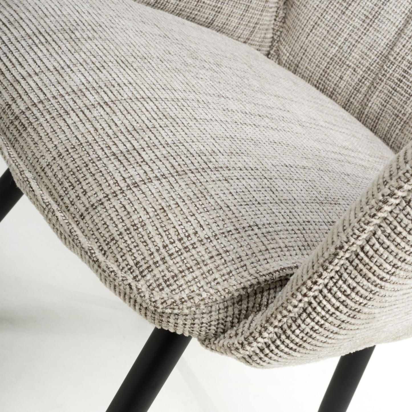 Toffee Cream Tweed Fabric Dining Chair Black Legs
