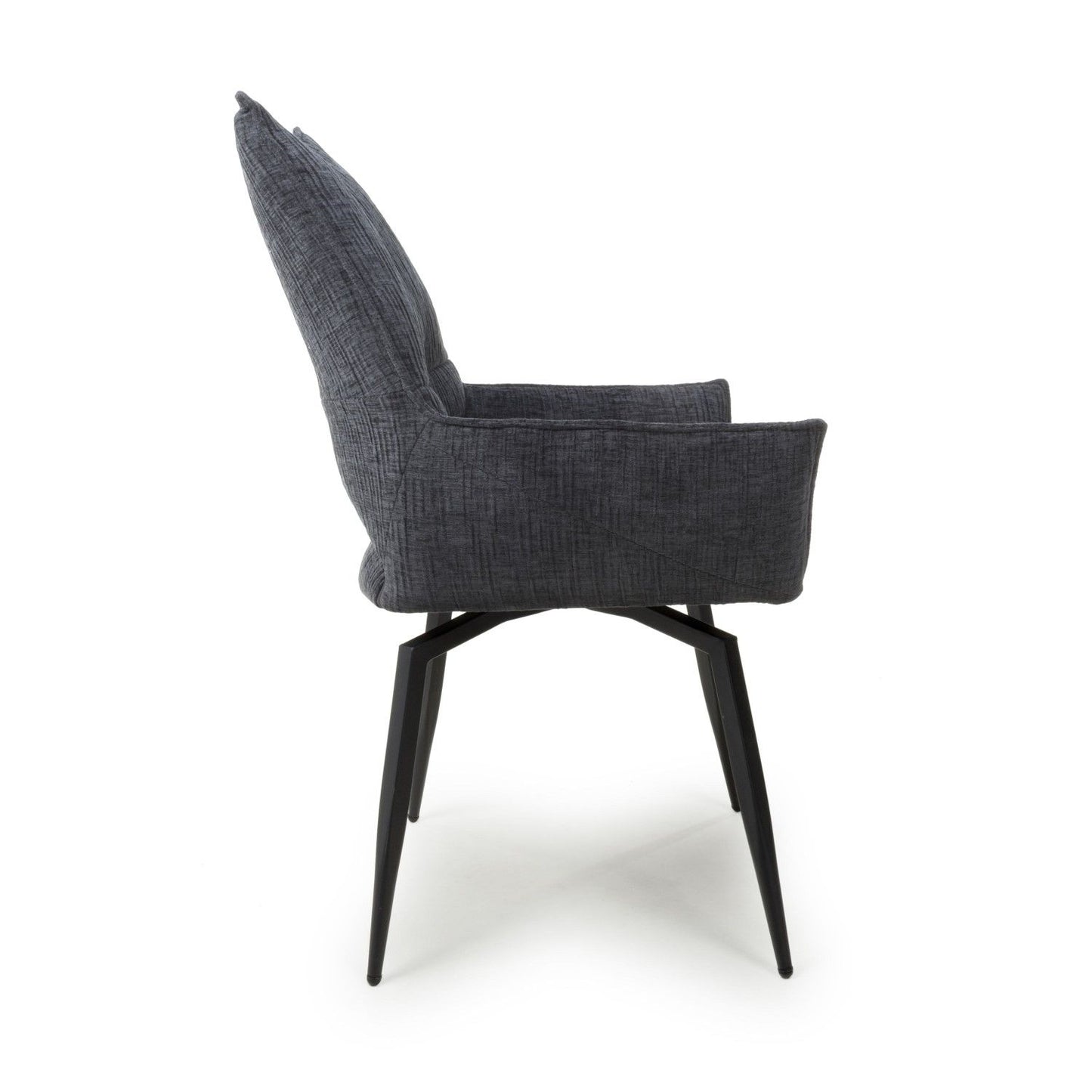 Charcoal Grey Textured Fabric Swivel Dining Chair Black Legs