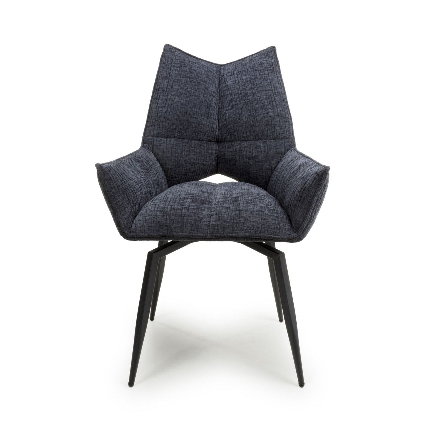 Charcoal Grey Textured Fabric Swivel Dining Chair Black Legs