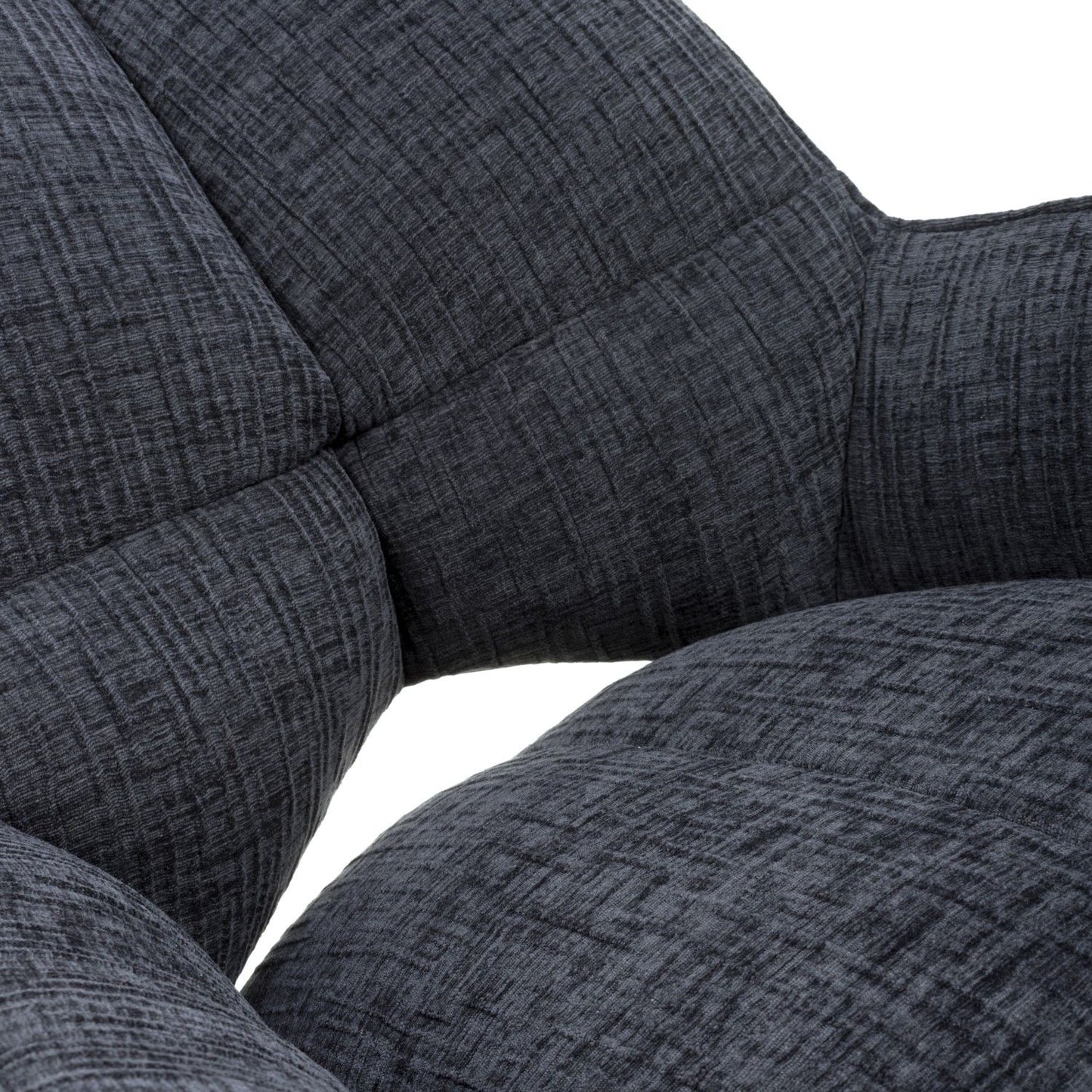 Charcoal Grey Textured Fabric Swivel Dining Chair Black Legs