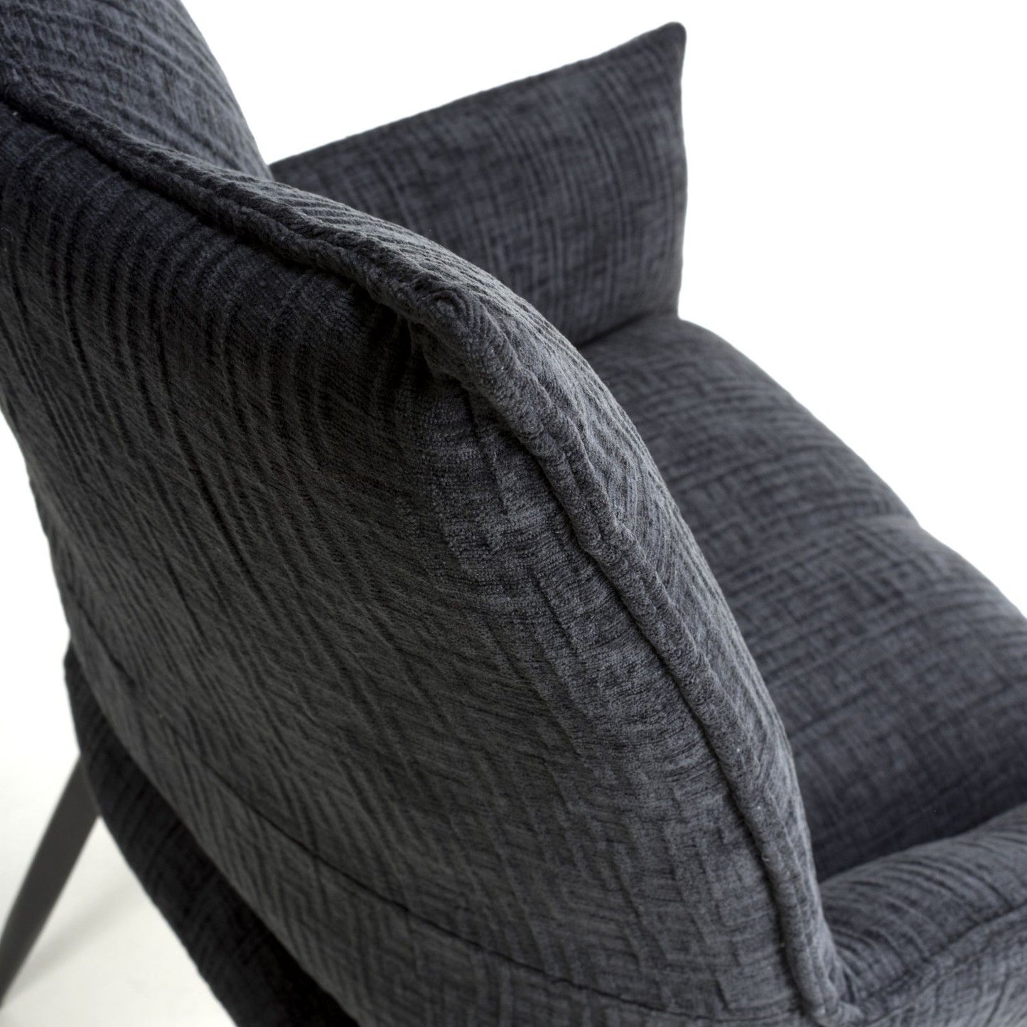 Charcoal Grey Textured Fabric Swivel Dining Chair Black Legs