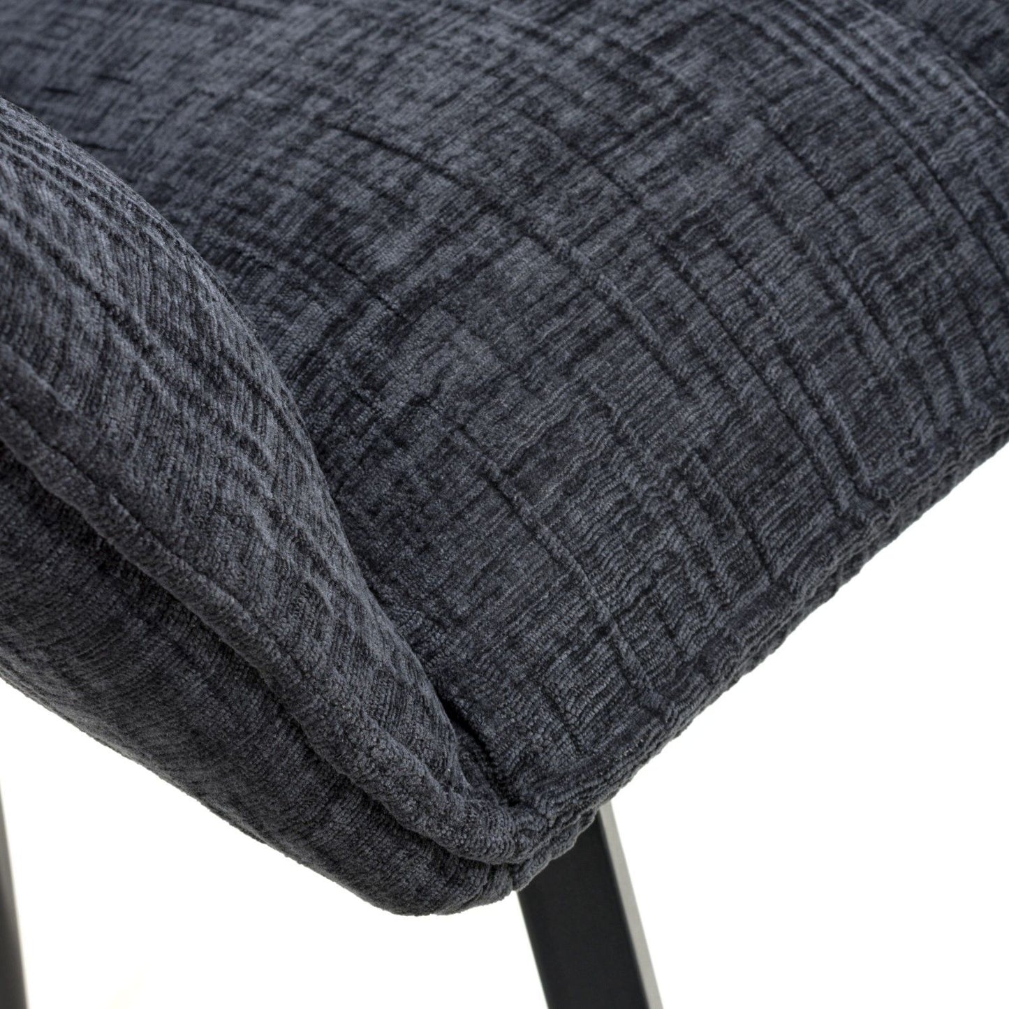Charcoal Grey Textured Fabric Swivel Dining Chair Black Legs