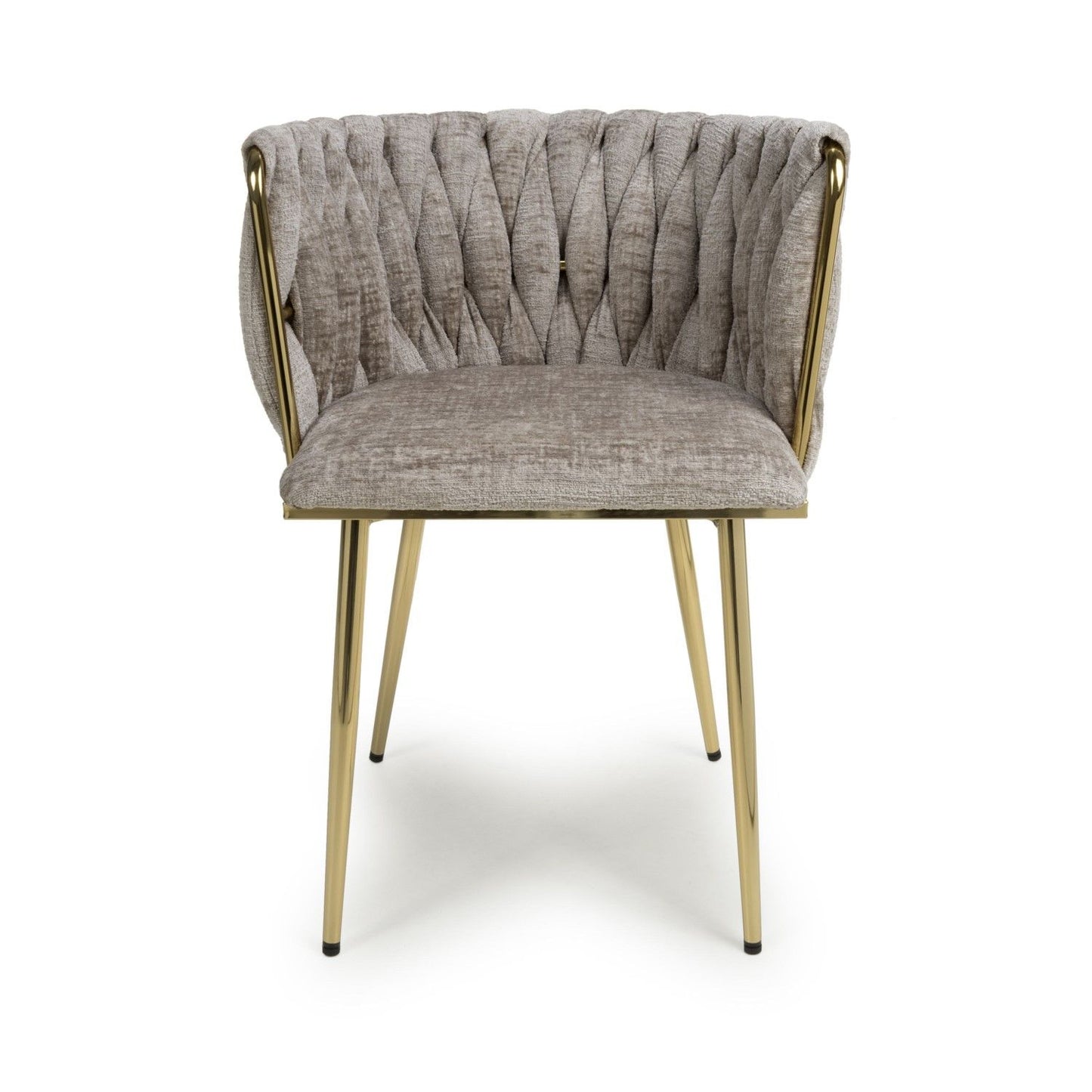 Mink Linen Woven Fabric Dining Chair Gold Metal Legs