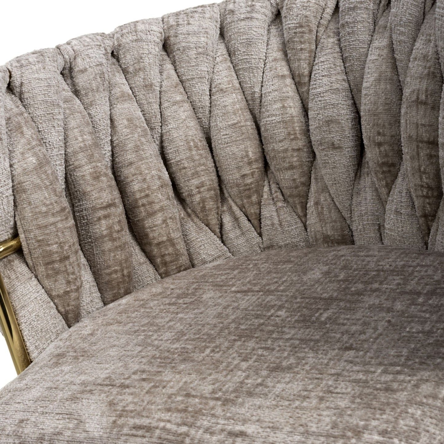 Mink Linen Woven Fabric Dining Chair Gold Metal Legs
