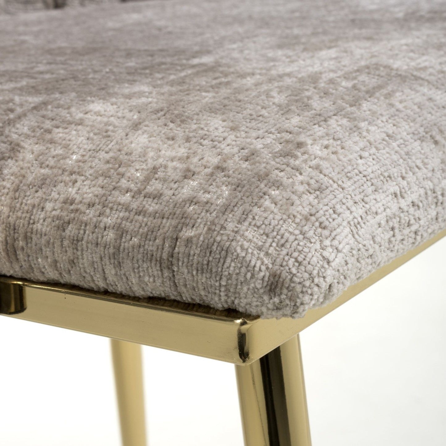 Mink Linen Woven Fabric Dining Chair Gold Metal Legs