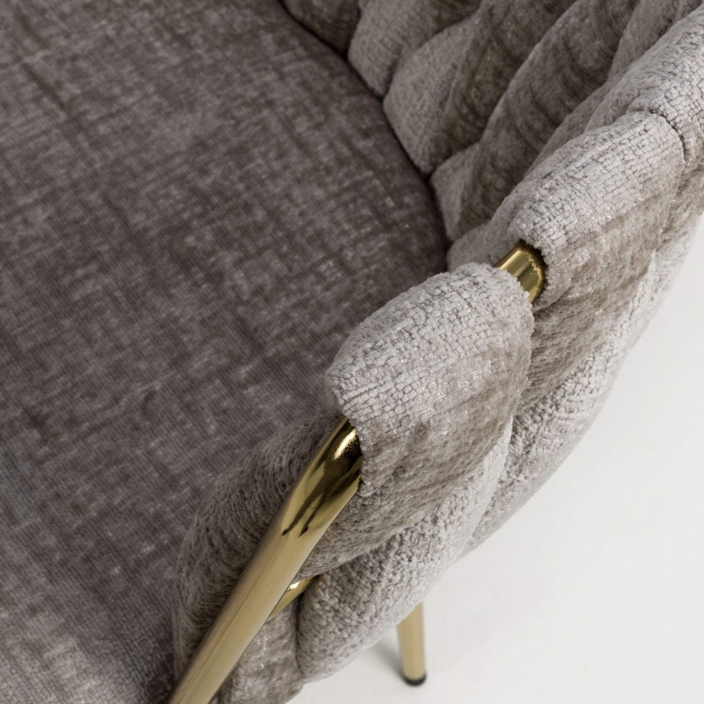 Mink Linen Woven Fabric Dining Chair Gold Metal Legs