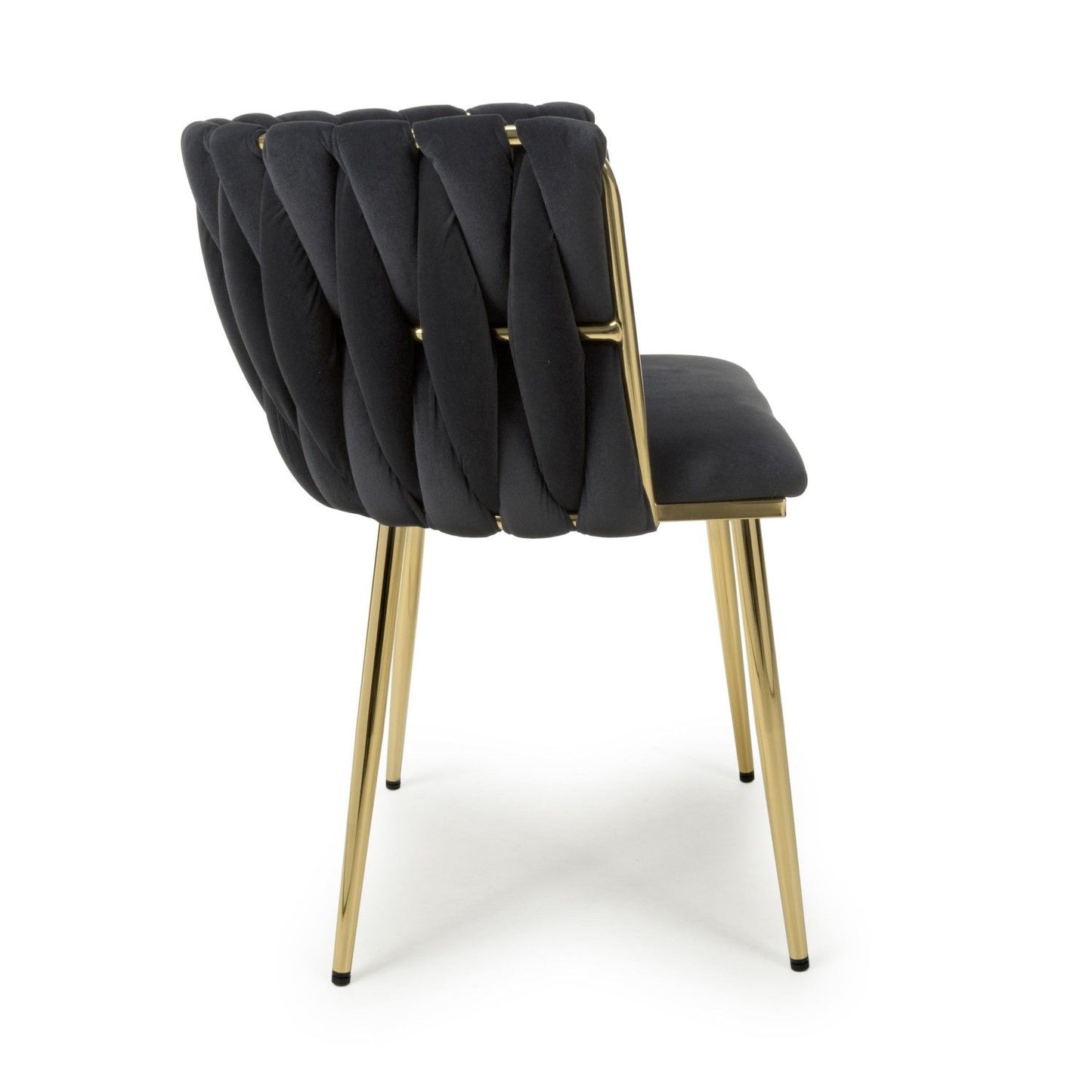 Black Brushed Woven Velvet Dining Chair Gold Metal Legs
