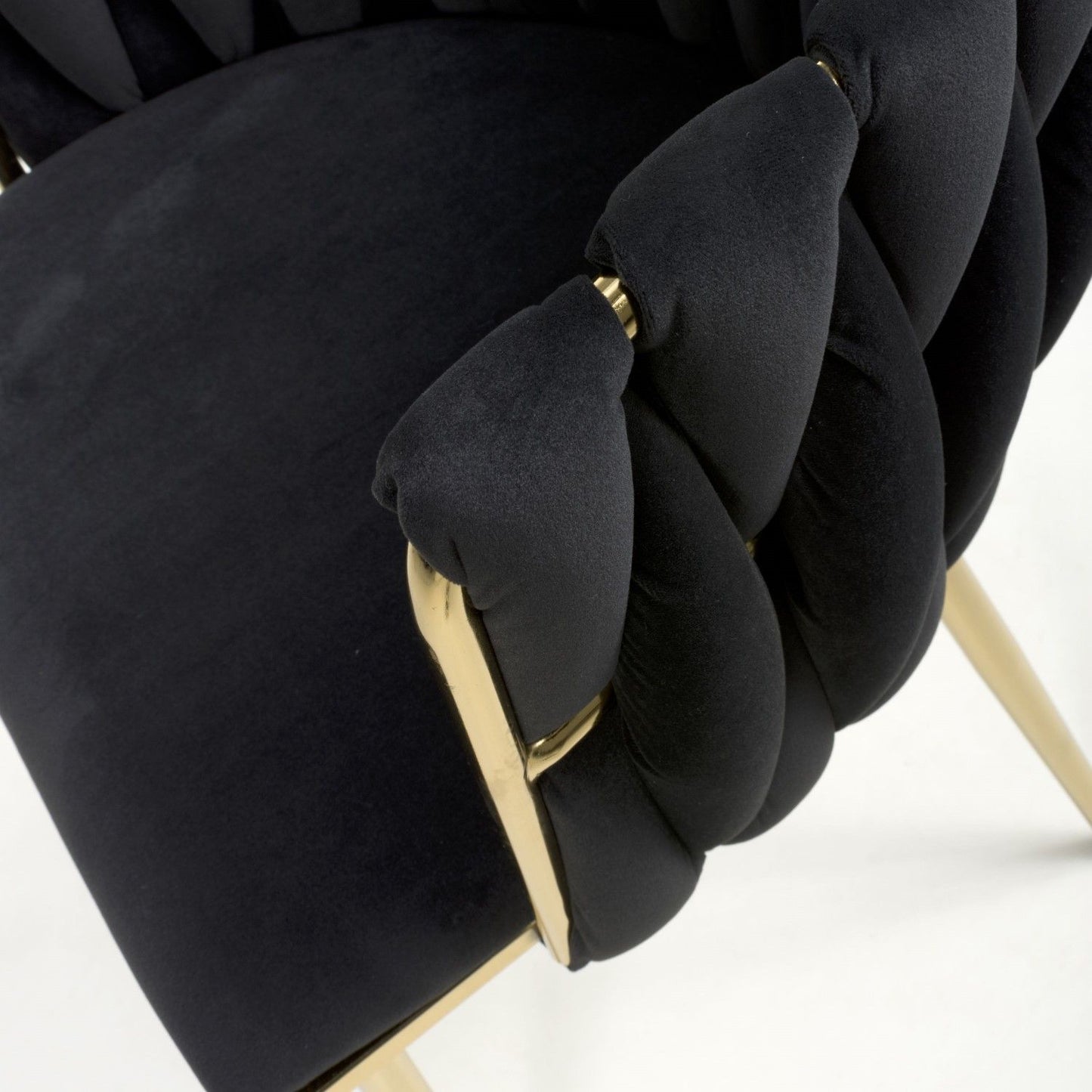 Black Brushed Woven Velvet Dining Chair Gold Metal Legs