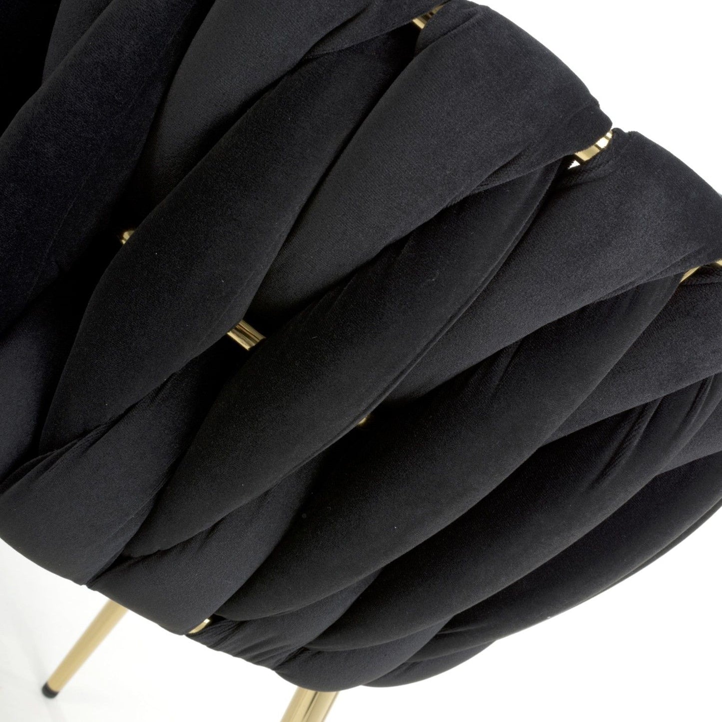 Black Brushed Woven Velvet Dining Chair Gold Metal Legs