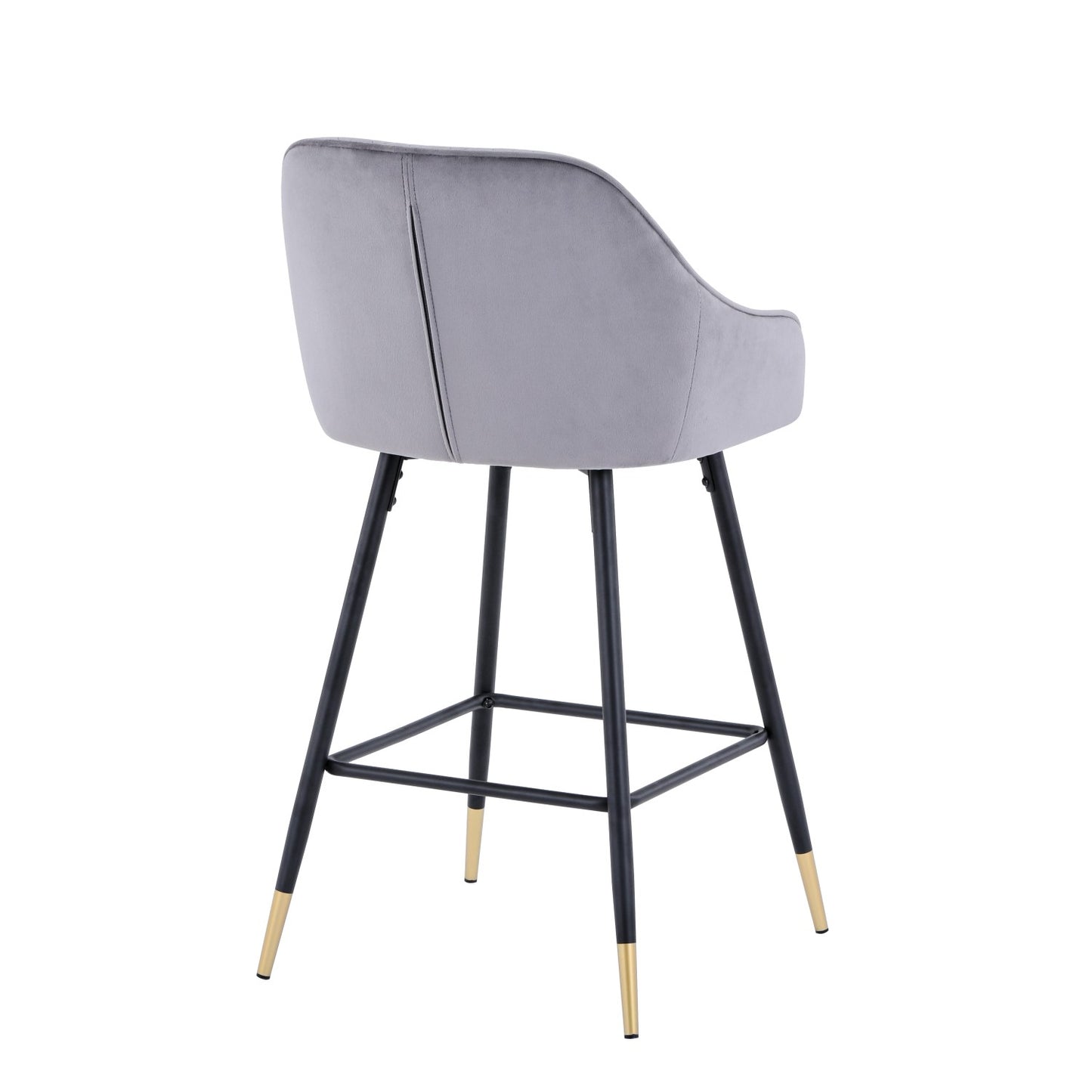 Grey Brushed Velvet Bar Stool Black and Gold Tip Legs
