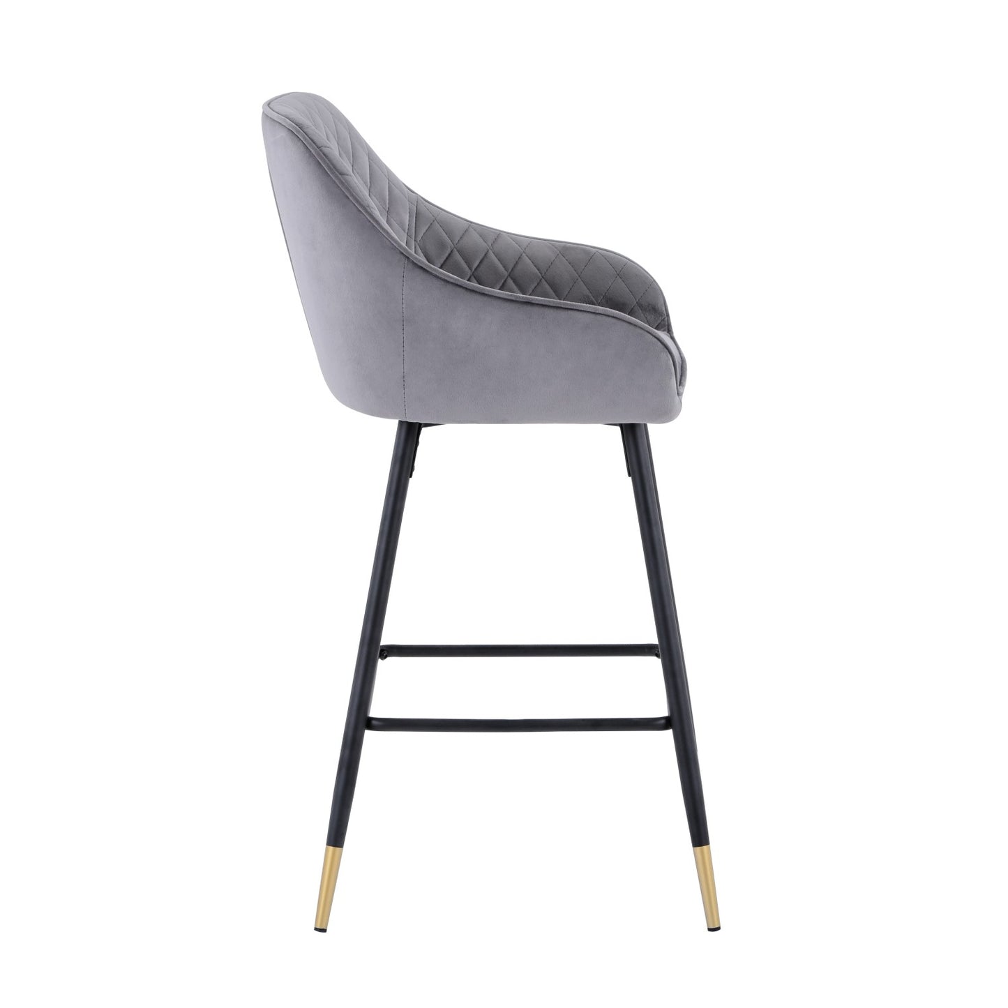 Grey Brushed Velvet Bar Stool Black and Gold Tip Legs