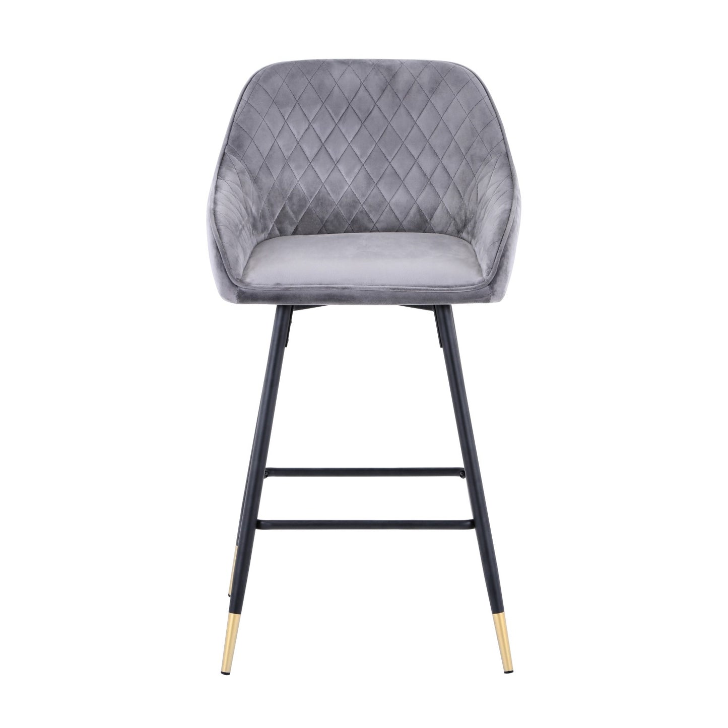 Grey Brushed Velvet Bar Stool Black and Gold Tip Legs