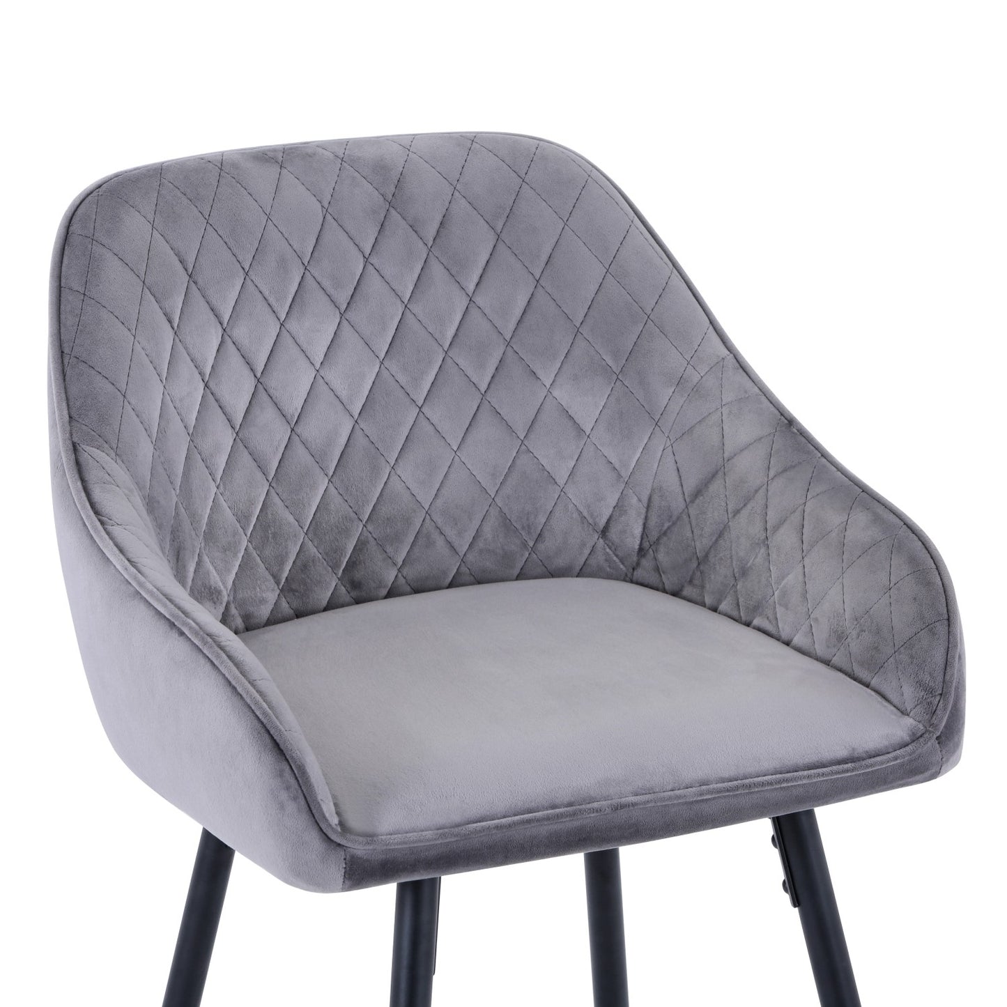 Grey Brushed Velvet Bar Stool Black and Gold Tip Legs