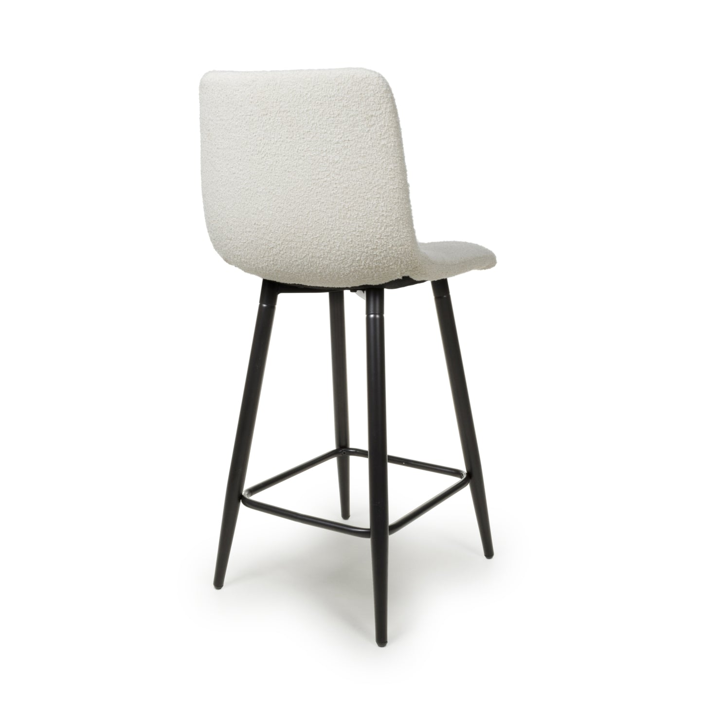 Cream Boucle Fabric Bar Stool Black Metal Legs