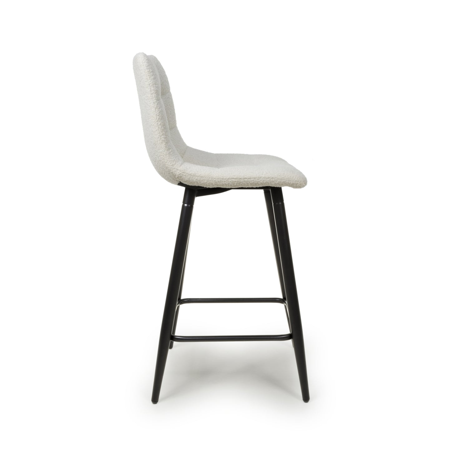Cream Boucle Fabric Bar Stool Black Metal Legs