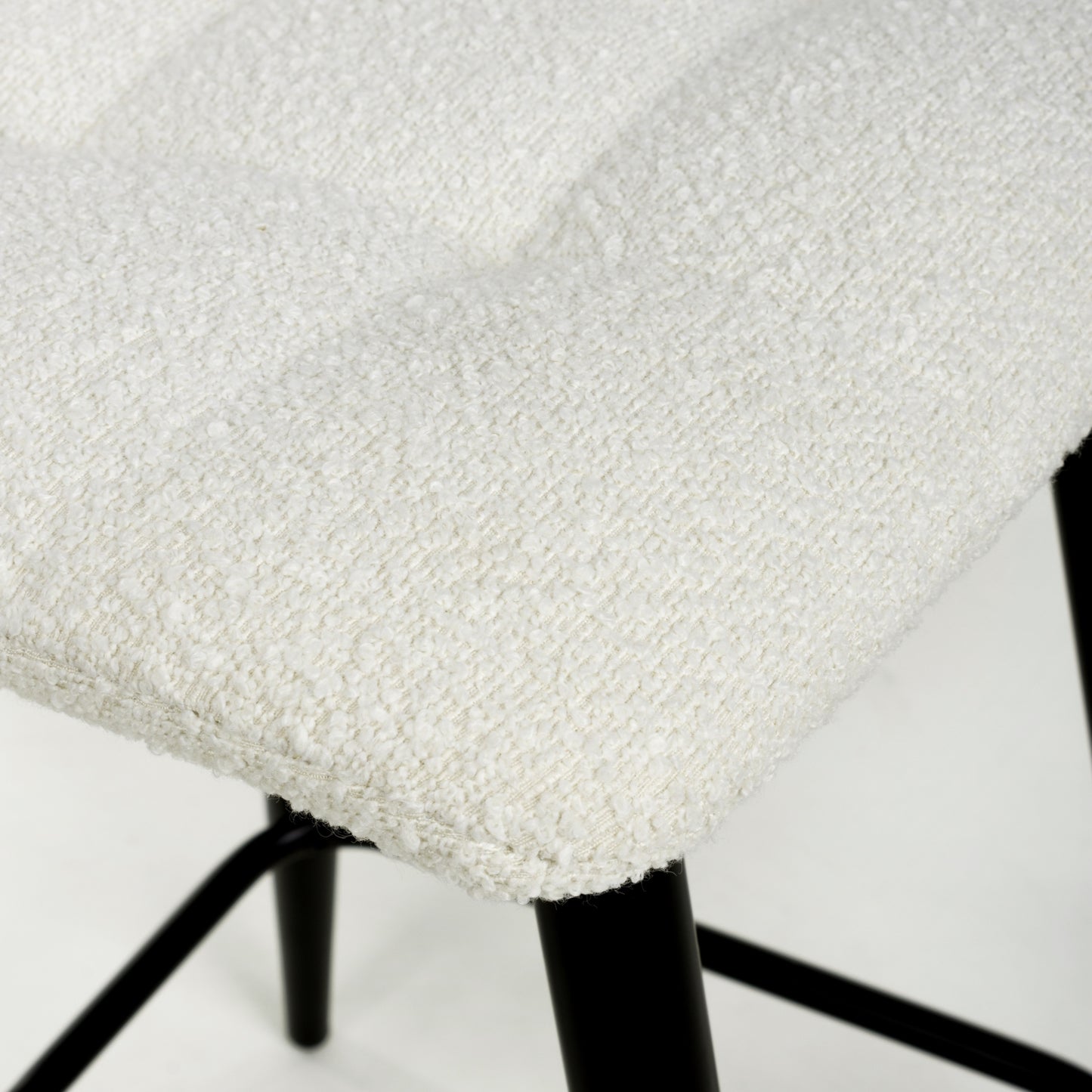Cream Boucle Fabric Bar Stool Black Metal Legs