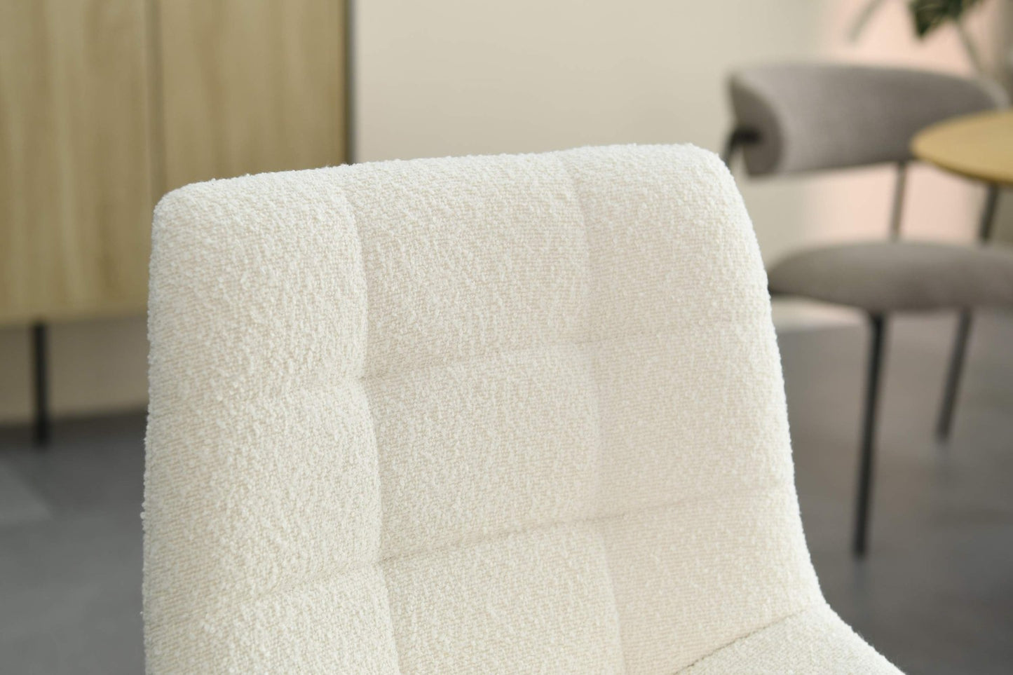 Cream Boucle Fabric Bar Stool Black Metal Legs