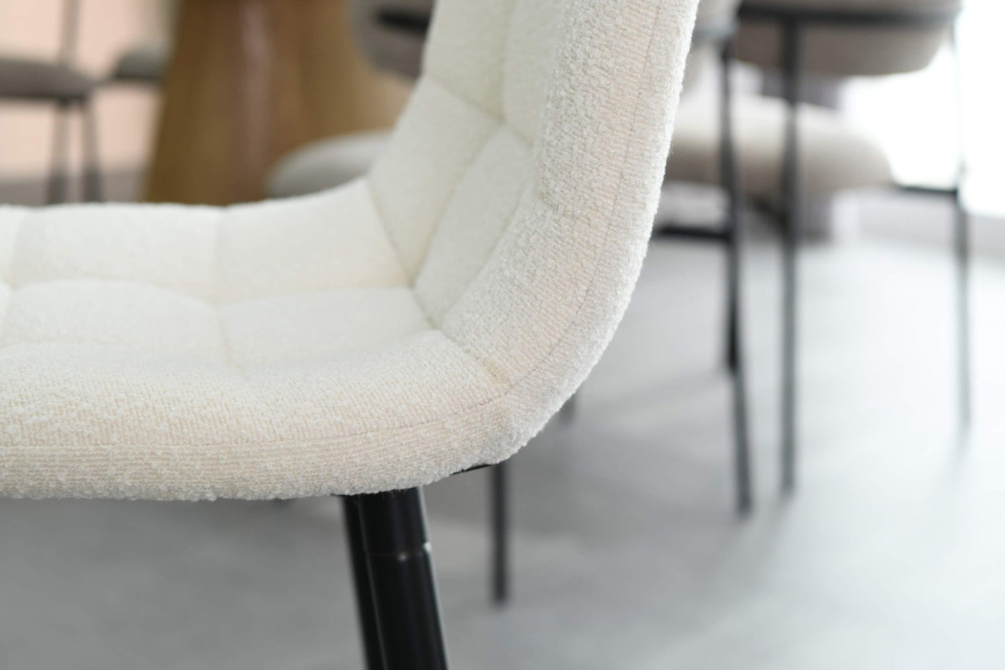 Cream Boucle Fabric Bar Stool Black Metal Legs