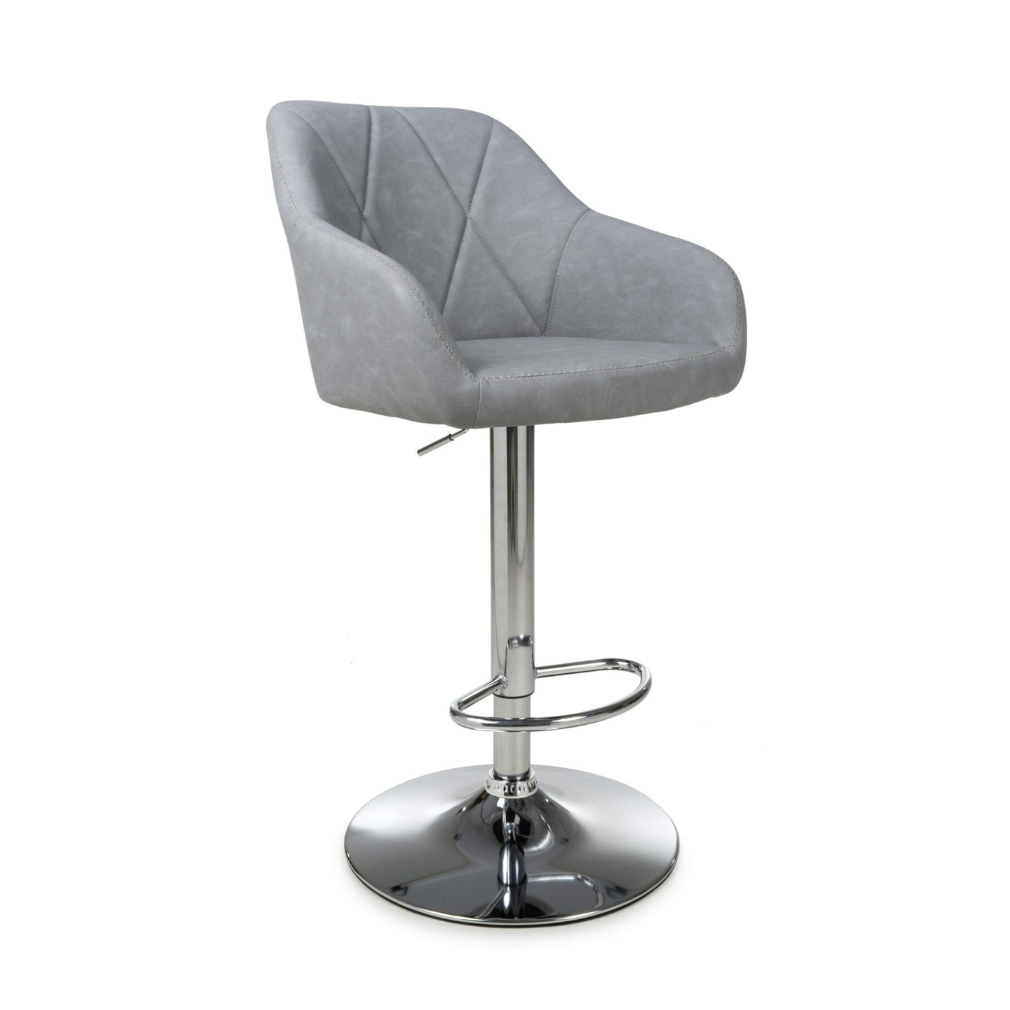 Grey Stitched Leather Height Adjustable Swivel Bar Stool