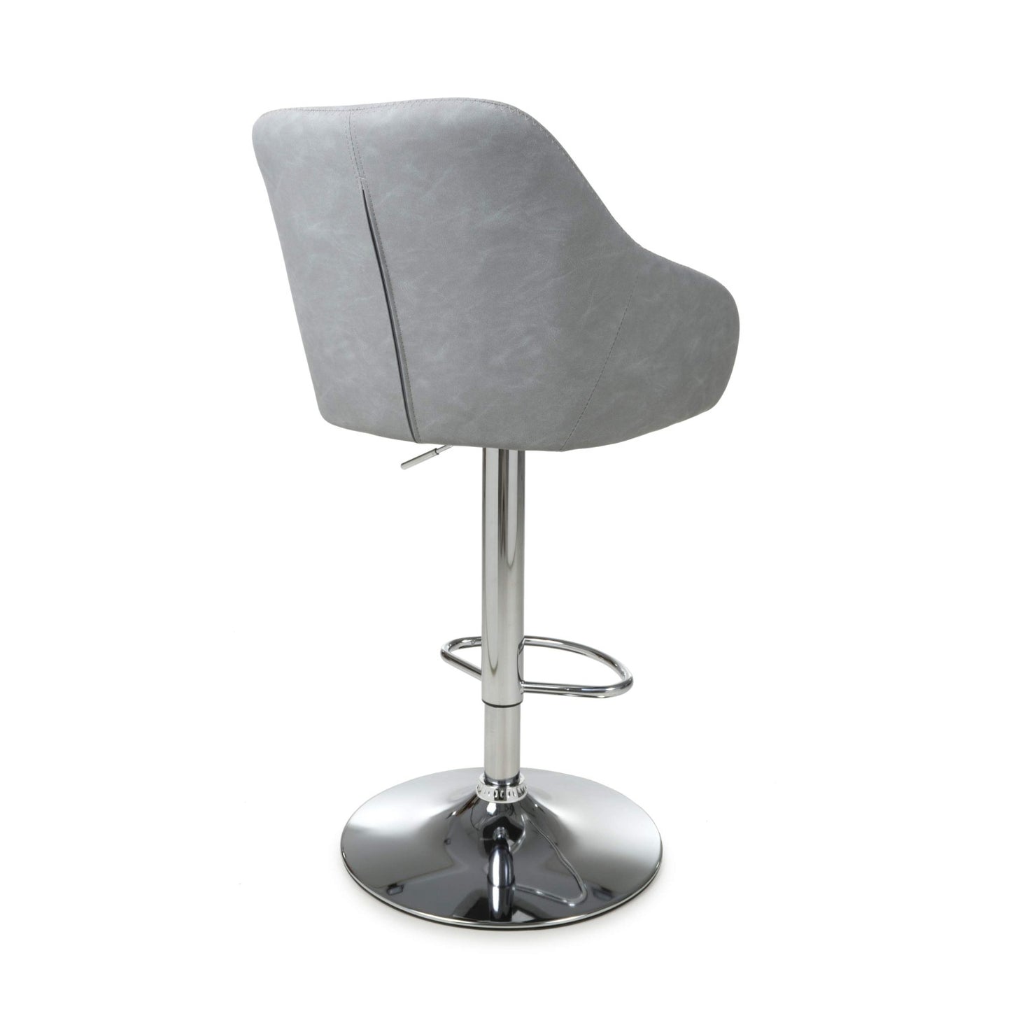Grey Stitched Leather Height Adjustable Swivel Bar Stool
