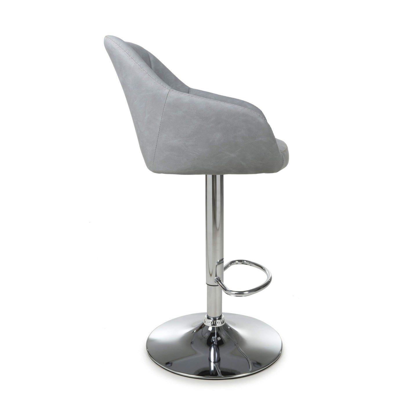 Grey Stitched Leather Height Adjustable Swivel Bar Stool