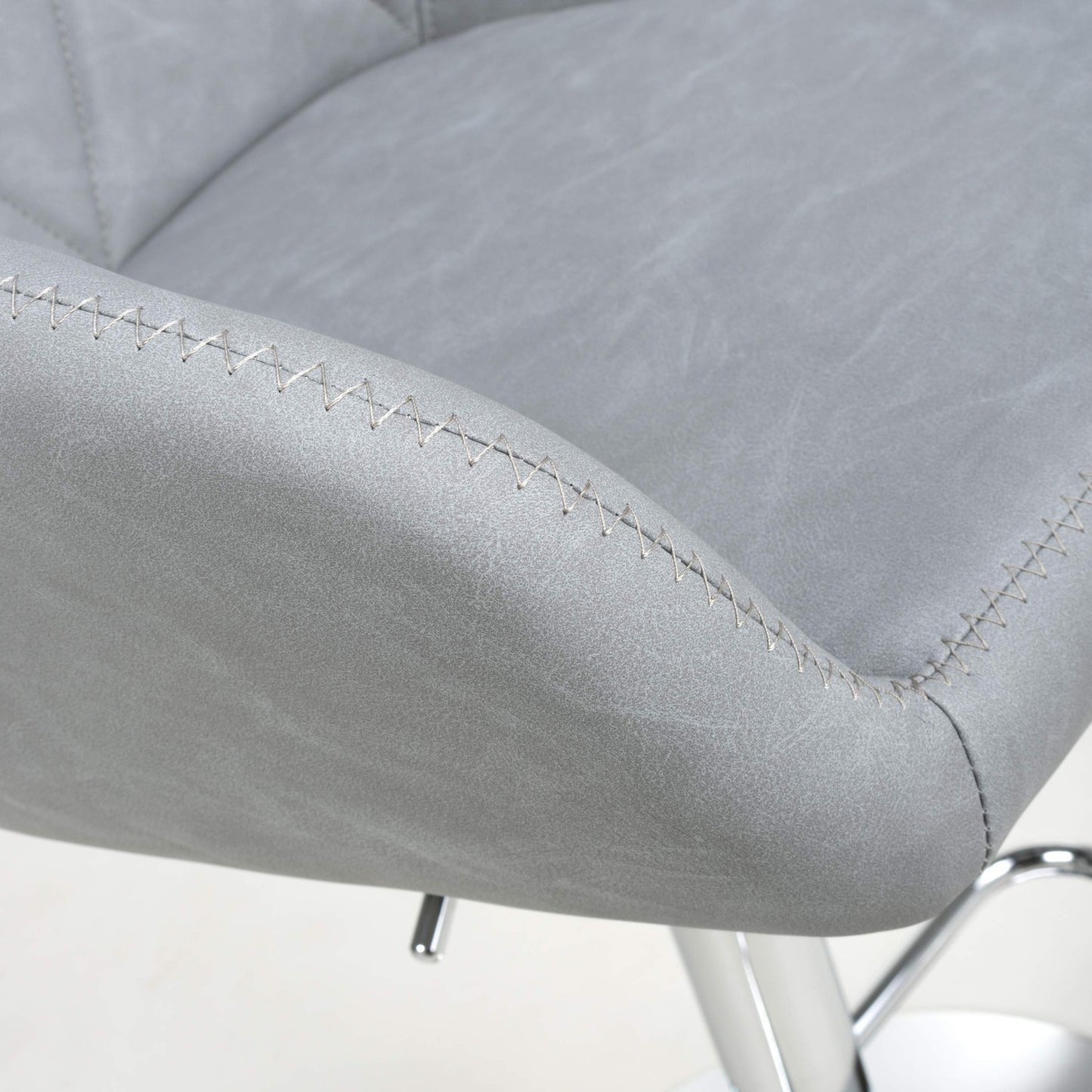 Grey Stitched Leather Height Adjustable Swivel Bar Stool