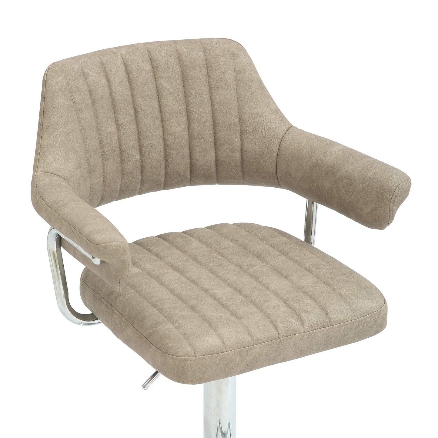 Mink Leather Adjustable Bar Stool Chrome Base with Footrest