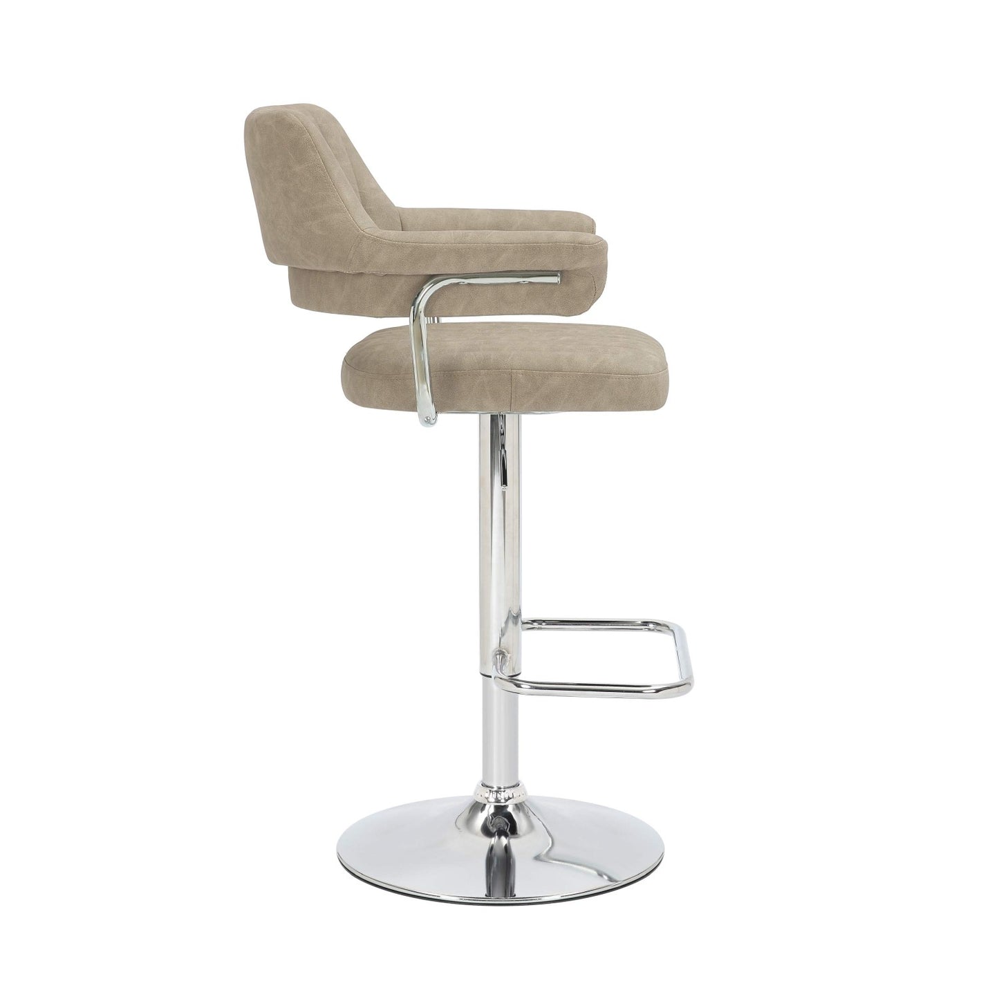 Mink Leather Adjustable Bar Stool Chrome Base with Footrest
