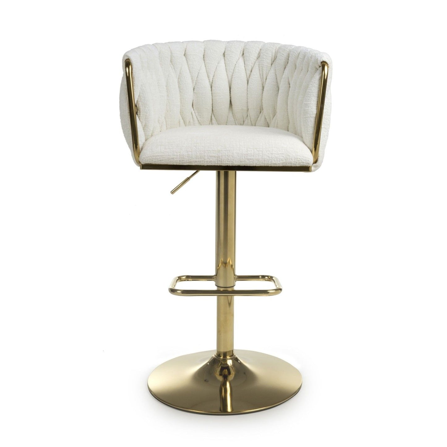 Cream Linen Fabric Adjustable Swivel Bar Stool Gold Legs