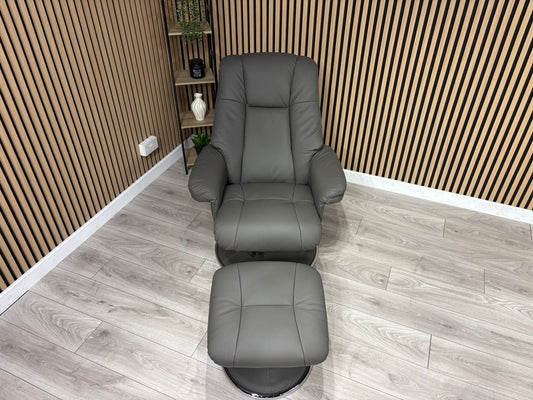 John Lewis Sample Leather Relaxed Swivel Recliner Chair + Footstool - RRP £1099