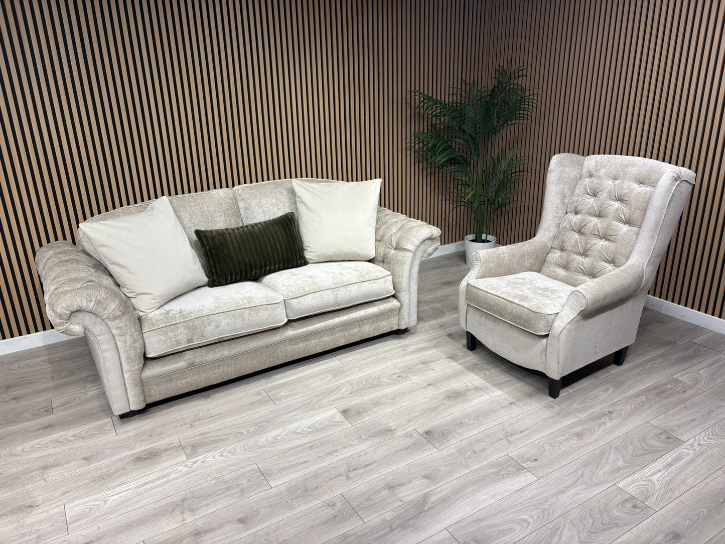 Victoria Fabric 3 Seater Sofa + Wingback Chair Set - RRP £3198