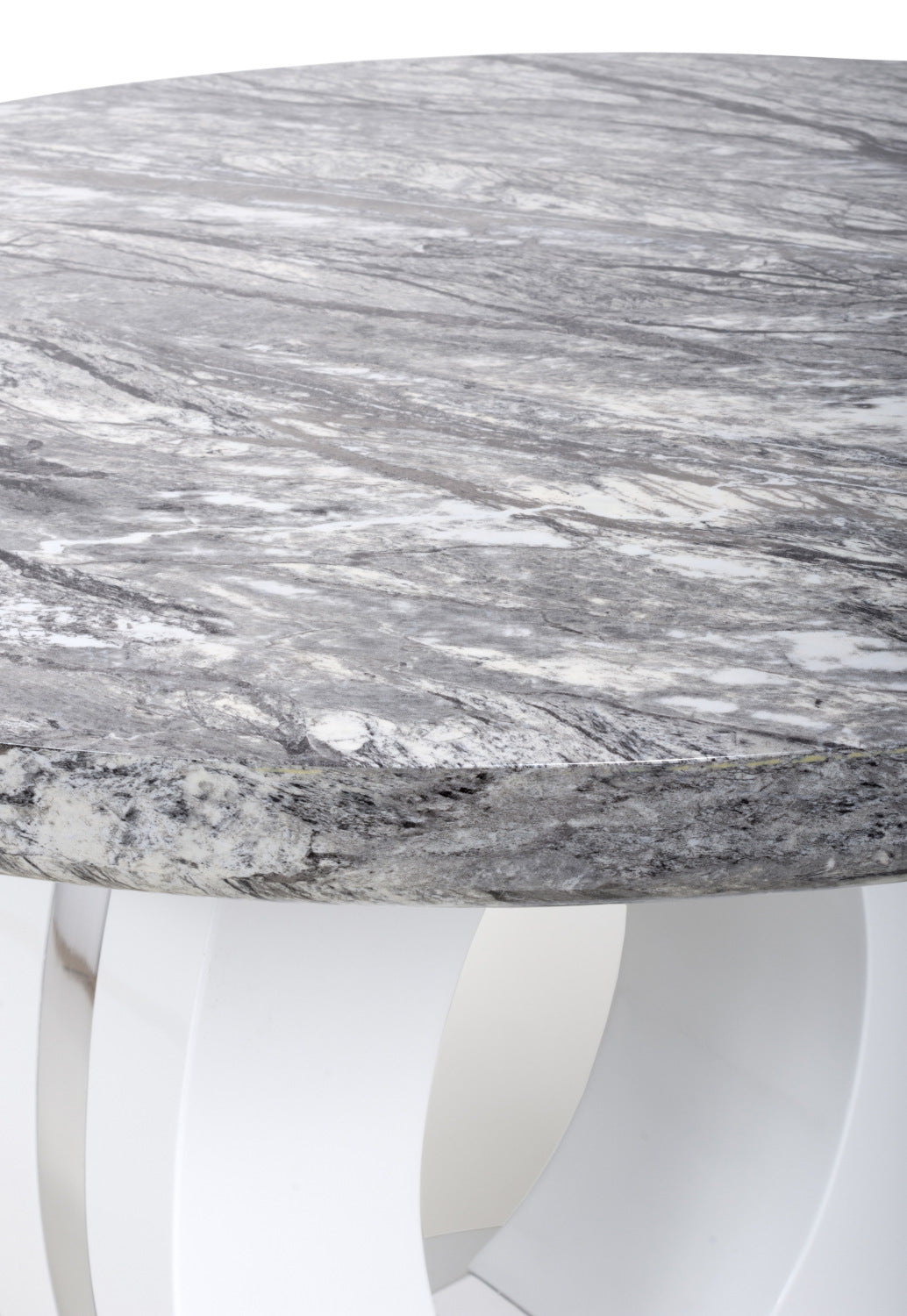 Round Marble Glossy Grey White Dining Table