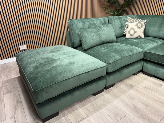 Sofology CAVALLI Style Fabric Open Chaise LHF Corner Sofa + Footstool - RRP £5398