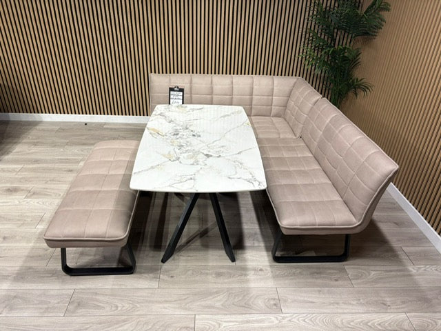 Furniture Village- LIMA Fabric Corner Bench + Dining Table Set, RRP: £1998