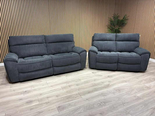 Atlanta - Fabric 3+2 Seater Sofa Set with Power Recliners, Coda Black - RRP £2478
