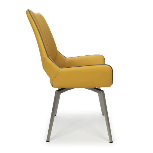 Yellow and Grey Leather Swivel Dining Chair