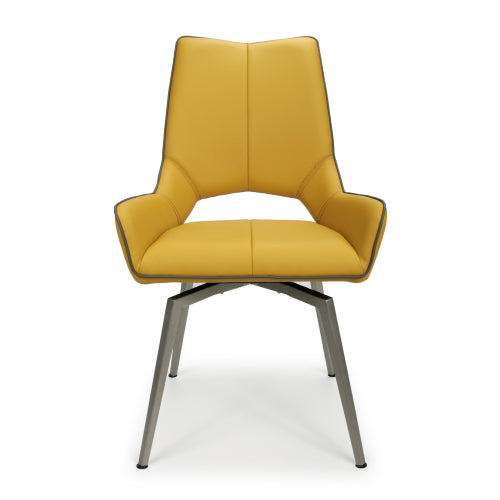 Yellow and Grey Leather Swivel Dining Chair