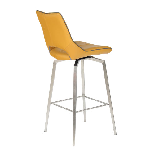 Yellow Leather Swivel Bar Stool Stainless Steel Legs
