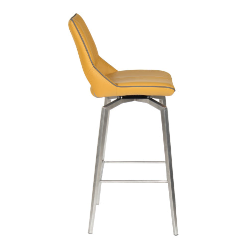 Yellow Leather Swivel Bar Stool Stainless Steel Legs