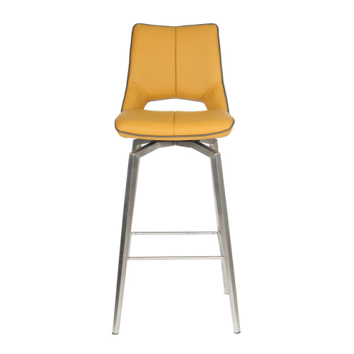 Yellow Leather Swivel Bar Stool Stainless Steel Legs
