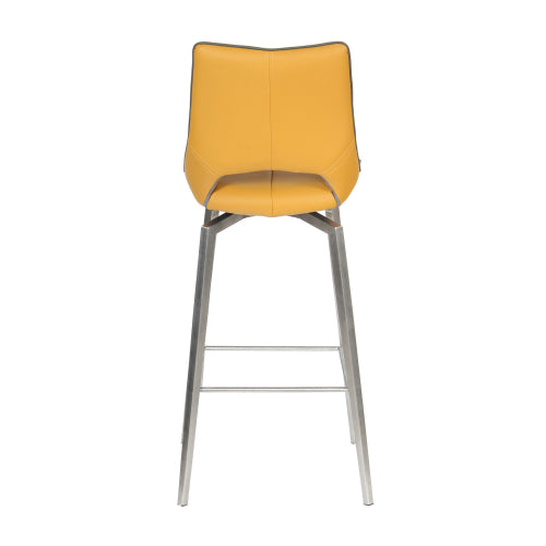 Yellow Leather Swivel Bar Stool Stainless Steel Legs