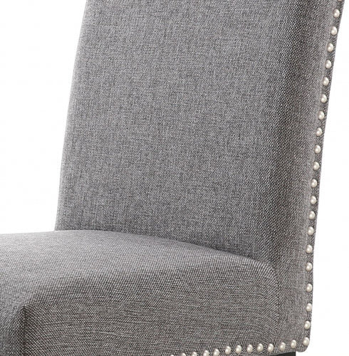 Steel Grey Linen Fabric Dining Chair White Legs
