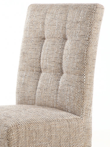 Oatmeal Tweed Buttoned Fabric Dining Chair Black Wood Legs