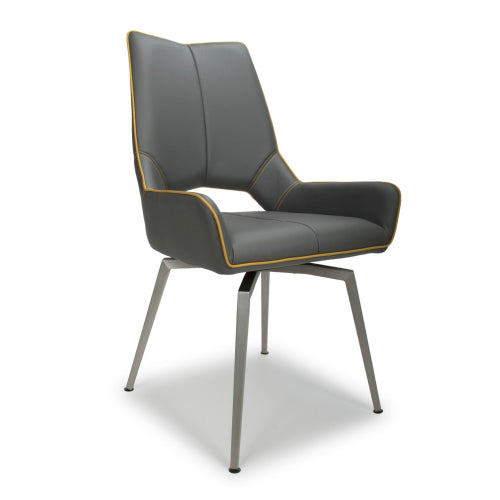 Grey and Yellow Leather Swivel Dining Chair